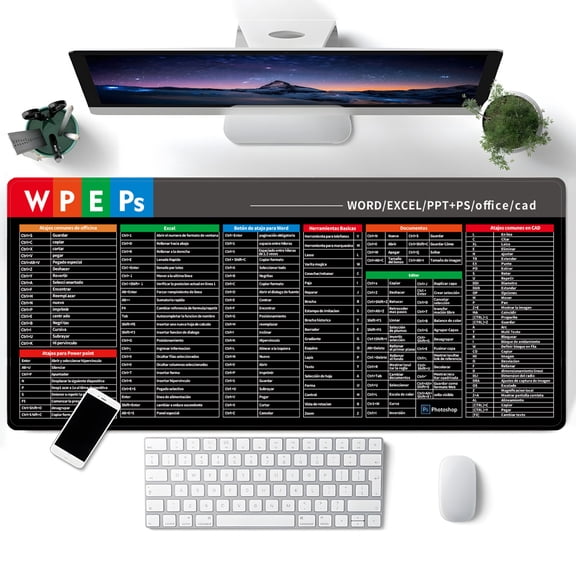 Excel Shortcut Keys Desk Mat, Large Office Mouse Pad
