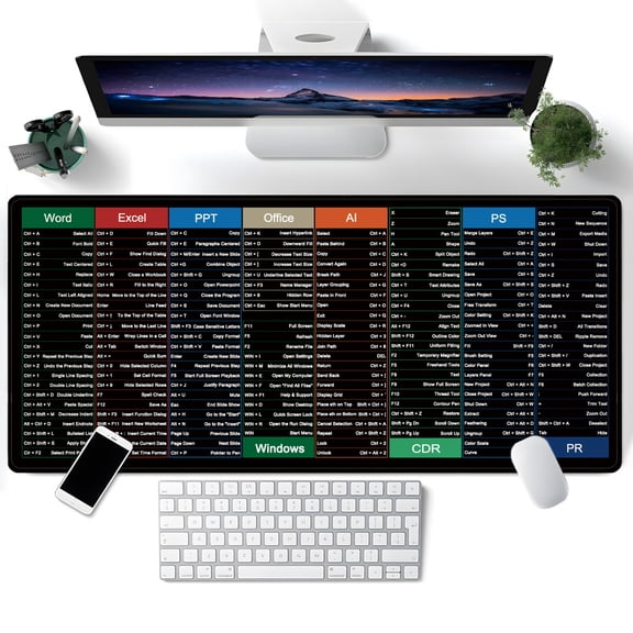 Excel Shortcut Keys Desk Mat, Large Office Mouse Pad
