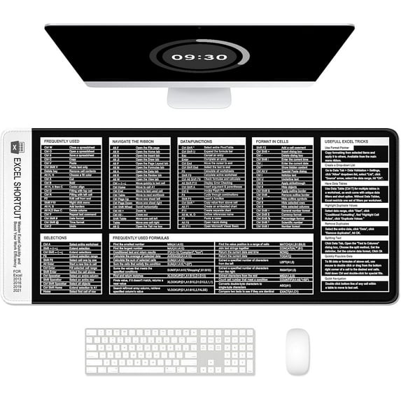 Excel Shortcut Keys Mouse Pad, Large Extended XL XXL Cheat Sheet Gaming Mouse Pad, Office Spreadsheet Desk Mat, Long Big Keyboard Mat, Desk Pad for Desktop, Non-Slip, Stitched, 35.4" x 15.7", Black