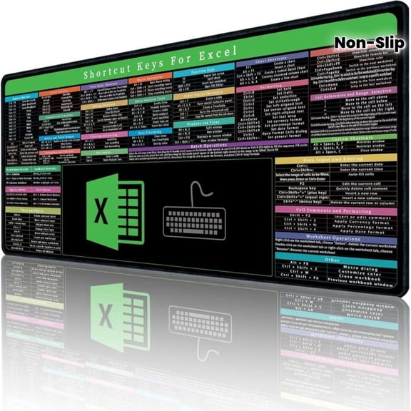 Excel Shortcuts Cheat Sheet - Large Non-Slip Desk Mat Pad for Enhanced Productivity in Excel