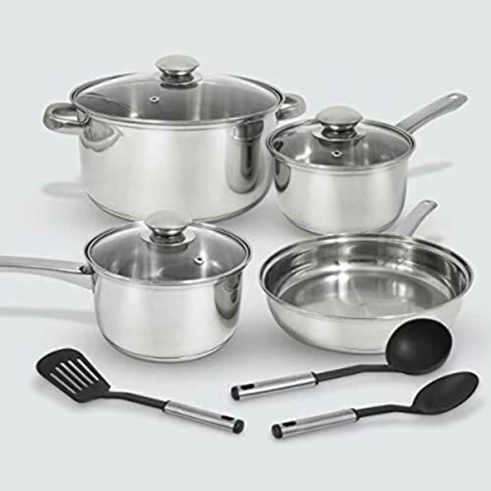 10-Piece Stainless Steel Non-Stick Cookware Set with Tools