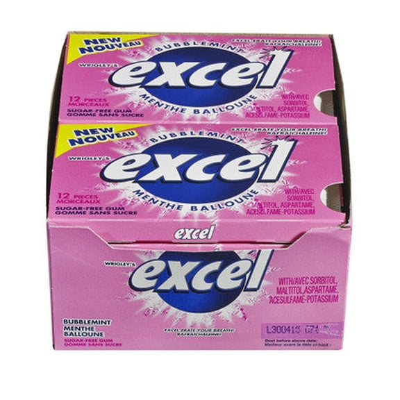 Excel Sugar-Free Gum, Bubblemint, 12-Count