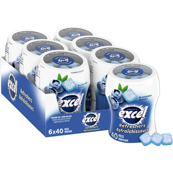 Excel Sugar-Free Gum, Refreshers Blueberry Flavored, 40pc/6 ct., Package