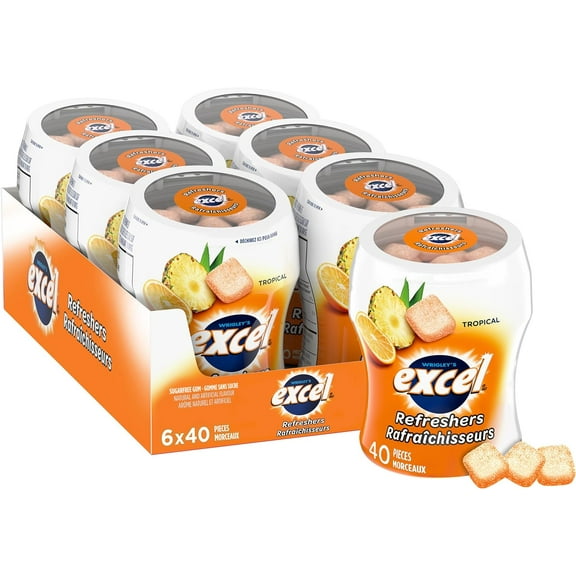 Excel Sugar-Free Gum, Refreshers tropical Flavored, 40pc/6 ct