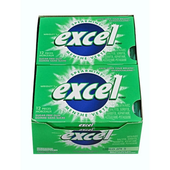 Excel Sugar-free Pellet Gum, 12ct - 12pk , Spearmint {Imported from Canada}