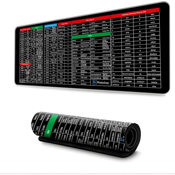 Excel Super Large Fast Shortcut Mouse Pad Non-Slip Mouse Pad with Office Software Shortcut Pattern (30"x80"/12"x31.5", B-Black)