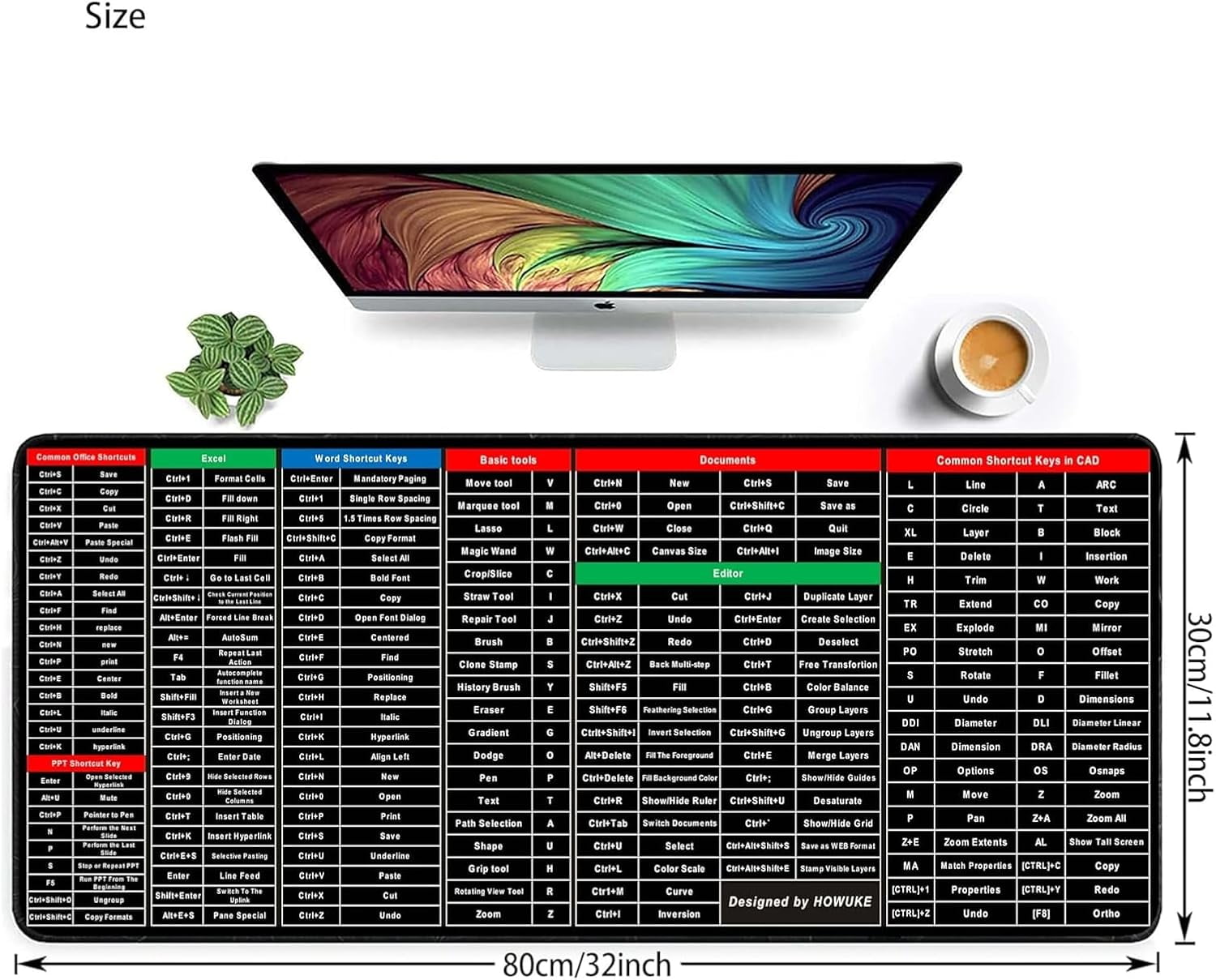 Excel Tips Desk Pad, Excel Mousepad Shortcuts, Excel Shortcuts Cheat Sheet
