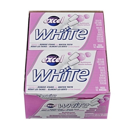 Excel White Sugar-Free Gum, Bubblemint, 12 Count
