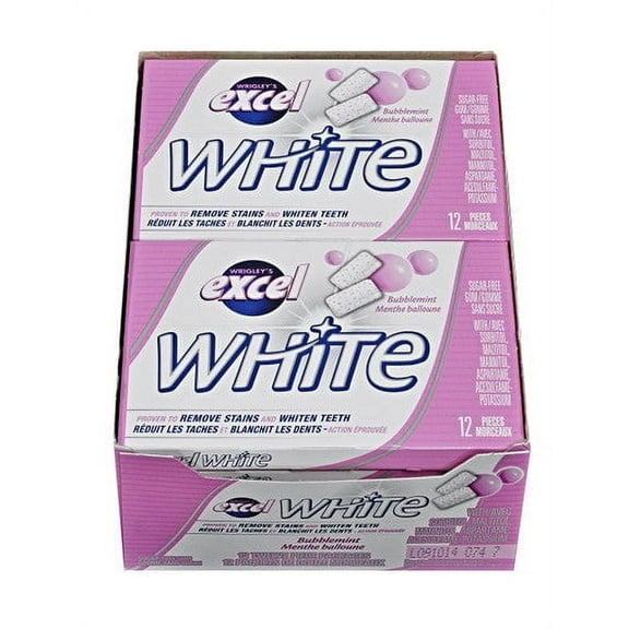 Excel White Sugar-Free Gum, Bubblemint, 12 Count