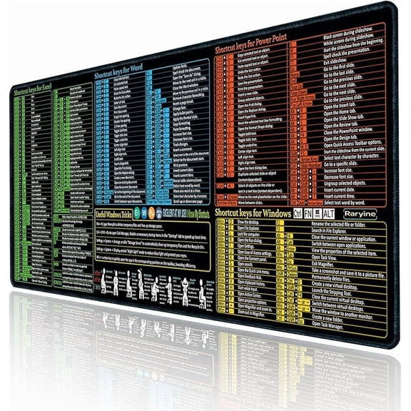 Excel/Word/Power Point/Windows Mouse pad,Non-Slip&Waterproof Large Gaming Office pc Desk mat,Over 200 Keyboard Shortcuts Mousepad