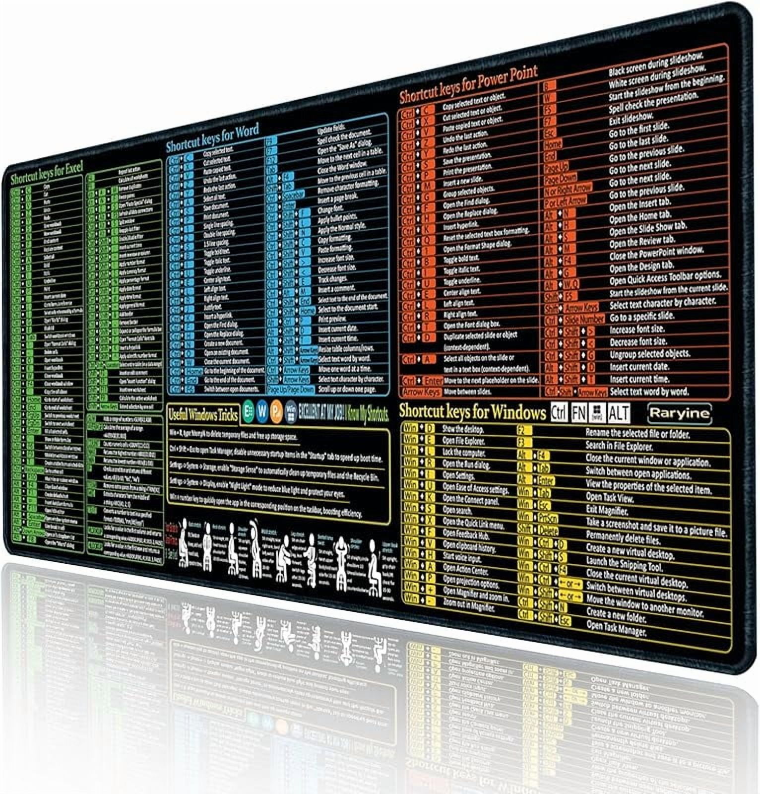 Excel/Word/Power Point/Windows Mouse pad,Non-Slip&Waterproof Large Gaming Office pc Desk mat,Over 200 Keyboard Shortcuts Mousepad