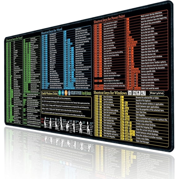 Excel/Word/Power Point/Windows Mouse pad,Non-Slip&Waterproof Large Gaming Office pc Desk mat(XL 31.5 x 11.8 in),Over 200 Keyboard Shortcuts Mousepad