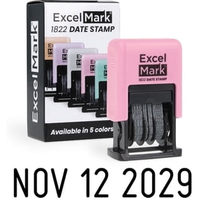 ExcelMark 1822 Date Stamp – Perfect for Shipping, Receiving, Expiration and Due Dates (Black Ink, Pink Mount)