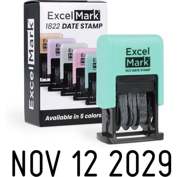 ExcelMark 1822 Date Stamp Perfect for Shipping, Receiving, Expiration and Due Dates (Black Ink, Seafoam Mount)