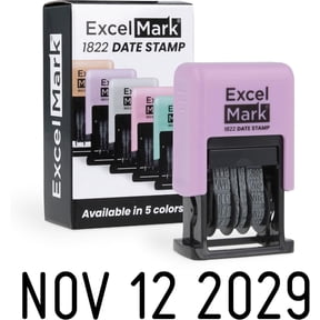 ExcelMark 1822 Self Inking Date Stamp – Perfect for Shipping, Receiving, Expiration and Due Dates (Black Ink, Violet Mount)