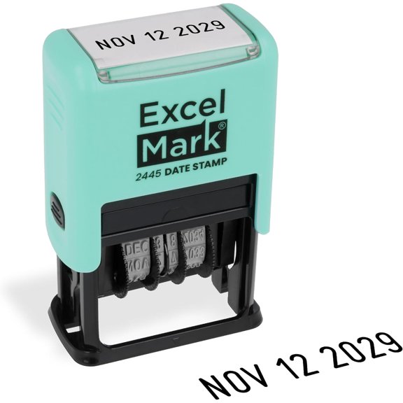 ExcelMark 2445 Date Stamp Perfect for Shipping, Receiving, Expiration and Due Dates (Black Ink, Seafoam Mount)