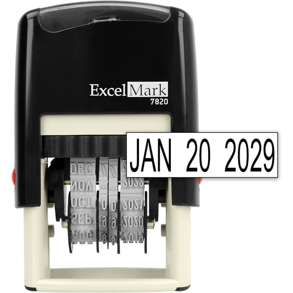 ExcelMark 7820 Self-Inking Rubber Date Stamp  Great for Shipping, Receiving, Expiration and Due Dates (Black Ink)