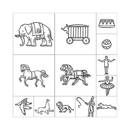 Circus Themed Engraved Wood Rubber Stamp Set 13 Pieces