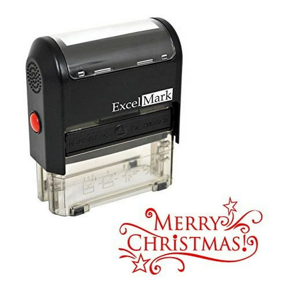 ExcelMark Self-Inking Christmas Rubber Stamp, MERRY CHRISTMAS Message, Scrapbooking Supplies, Scrapbook Stamp with Clear Base, Sturdy ABS Plastic Construction, Red Ink