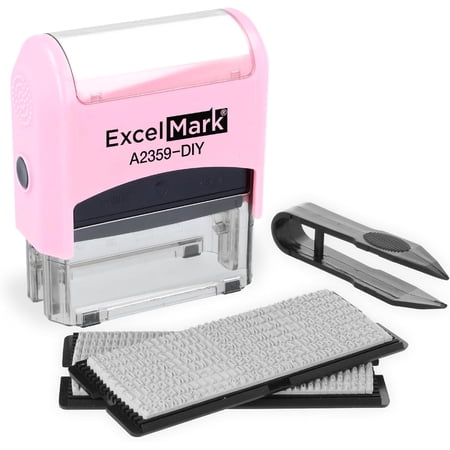 ExcelMark Self-Inking DIY Custom Rubber Stamp Kit - Personalized Stamper for Business or Home - Address Stamp, Message Stamp, and More (Pink)