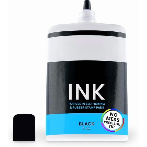 ExcelMark Stamp Ink – Ink Refill for Stamp Pads & Self-Inking Stamps - No Mess Precision Tip - Easy Re-Inking - Perfect for Crisp, Clear Impressions - 2 oz. - Black Ink