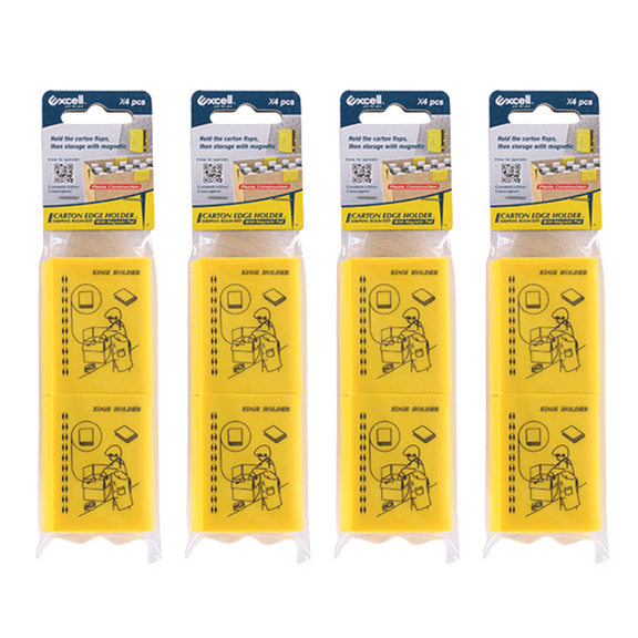 Excell Carton Edge Holder with Magnetic Pad (HP-23711MY): 4-piece pack (Yellow) [4-pack]