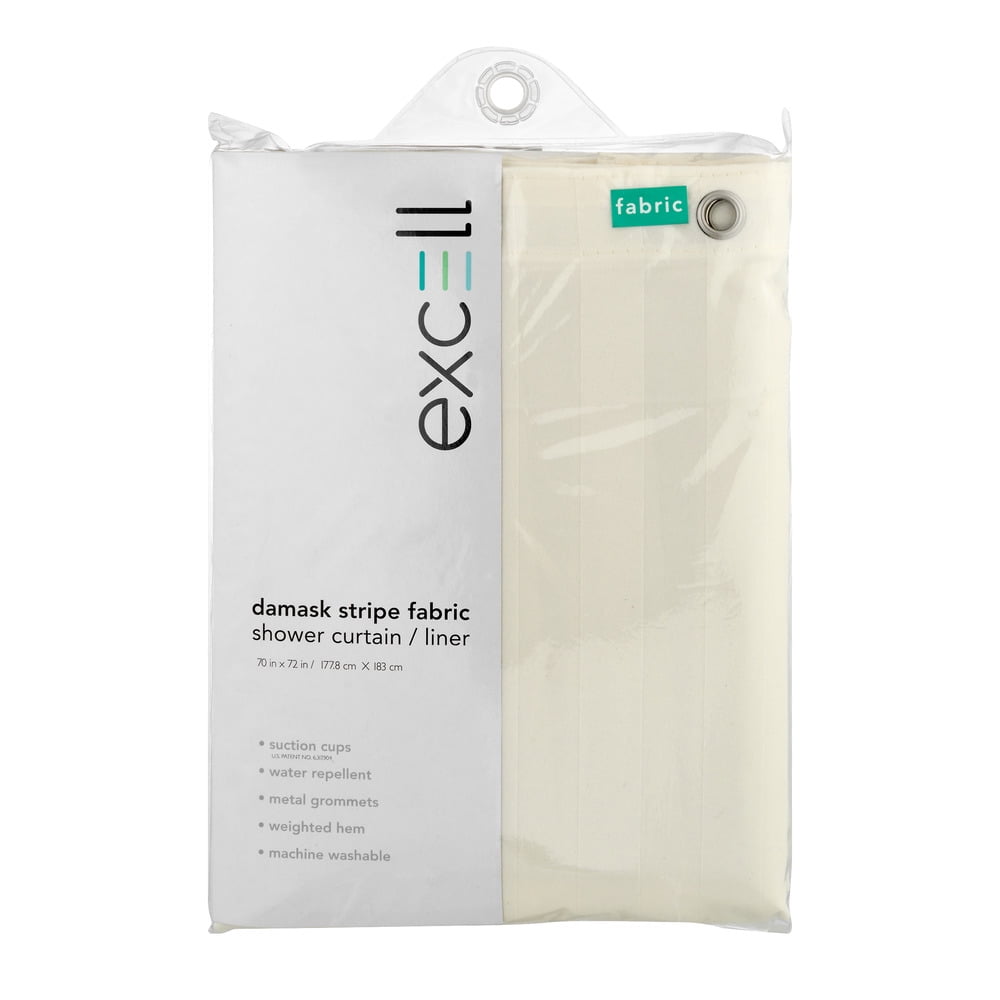 Excell Damask Stripe Fabric Shower Curtain, Champagne