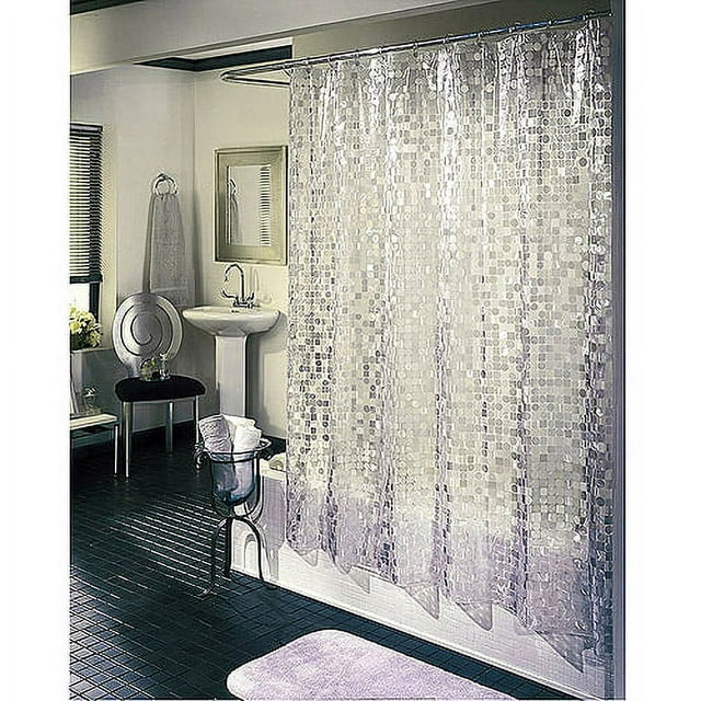 Excell Disco Vinyl Shower Curtain, Silver, 70x71