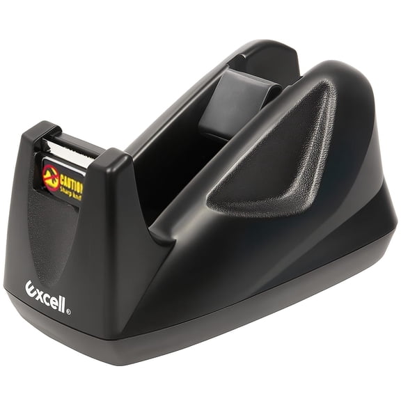 Excell EX-11419BK Desk Tape Dispenser, 1 Inch Core, Non-Skid Base, One Hand Operation, Weighted Plastic Desktop Dispenser
