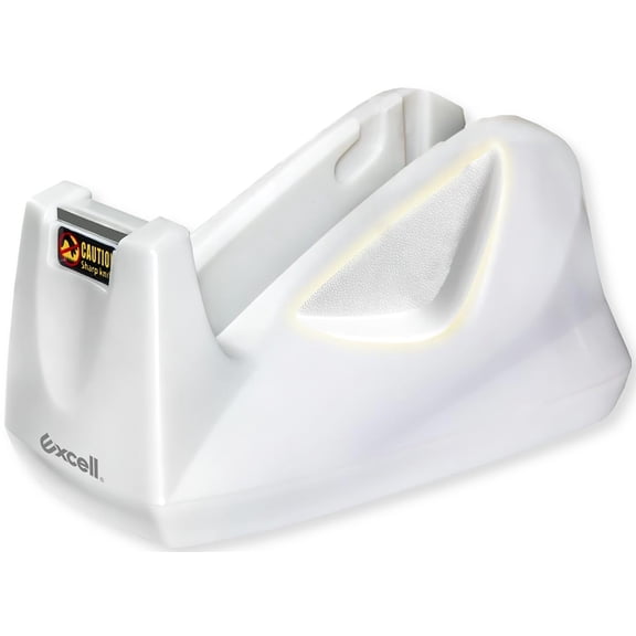 Excell EX-11425WH Dual Core Tape Dispenser, White; 1 Inch and 3 Inch Core Support; Sand Weighted Base; Leather Touch Finish; Durable ABS Construction