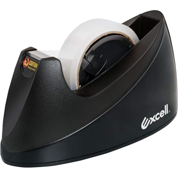 Excell EX-11825BK Dualcore Tape Dispenser, 1 and 3 Inch Core, Fits Up to 5 Inch Roll, Sand Weighted Base, Anti-Rust Blade, Rubber Desk Pad, One-Hand Dispensing