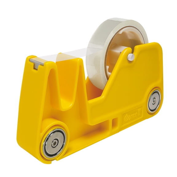 Excell MG-117 Magnetic Dualcore Desk Tape Dispenser 1" Wide, 1" + 3" Core | Reversible magnetic mount for vertical, space-saving use. Dual core fits 1" & 3" tapes. Precision stainless steel blade