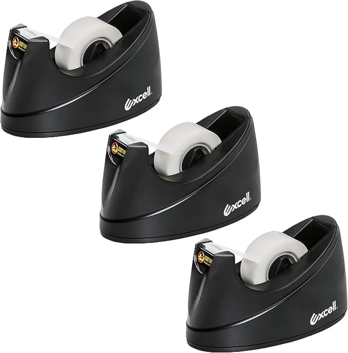 Excell EX-116BK Desk Tape Dispenser - 3/4 Wide Tape Holder With Non-Skid Base, 3 Pack
