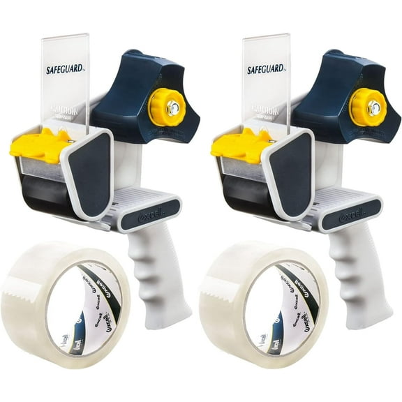 Excell Safeguard Packing Tape Dispenser, 2 Inch Wide Heavy Duty Tape Gun for Packaging, Box Sealing, Carton Sealing - 2Pack