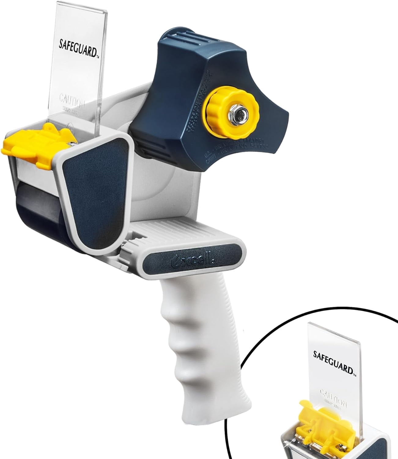 Excell Safeguard Packing Tape Dispenser with 1 Roll – 2 Inch Wide Tape Gun for Packaging, Box Sealing, and Carton Sealing