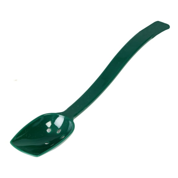 Excellante 10" 0.75 oz perforated polycarbonate buffet spoon, green color, comes in dozen