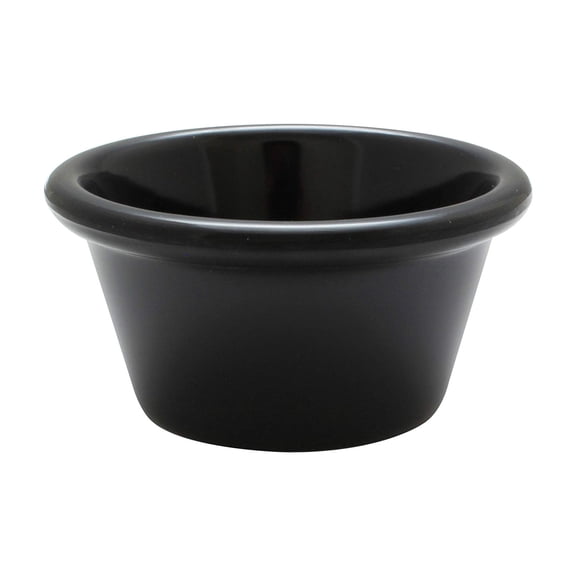 Excellante 2 1/2 OZ, 2 7/8" smooth ramekin, black, plastic, comes in dozen