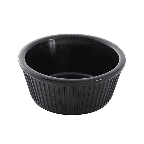 Excellante 3-1/2 oz., 3-3/8" Fluted Ramekin, Black, Plastic, Comes in Dozen
