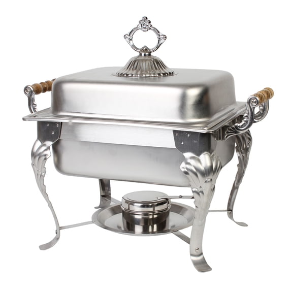 Excellante 4 quart half size wood handle square chafer, comes in set