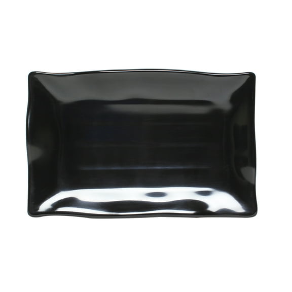 Excellante Classic Black Extra Heavy Weight Melamine Dinnerware Collection 11 1/4" X 7 1/4" Wave Rectangular Plate, Comes in Dozen