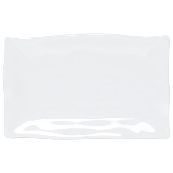 Excellante Classic White Extra Heavy Weight Melamine Dinnerware Collection 11 1/4" X 7 1/4" Wave Rectangular Plate, Comes in Dozen