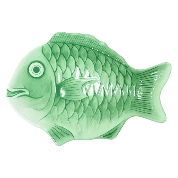 Excellante Fish platter melamine dinnerware collection 12" fish shape melamine platter, light green color, comes in dozen