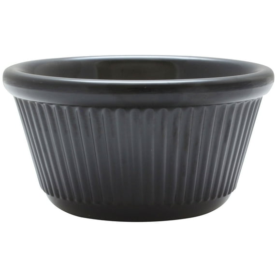 Excellante Fluted melamine ramekin collection 4 oz, 3 3/8" fluted ramekin, black, comes in dozen