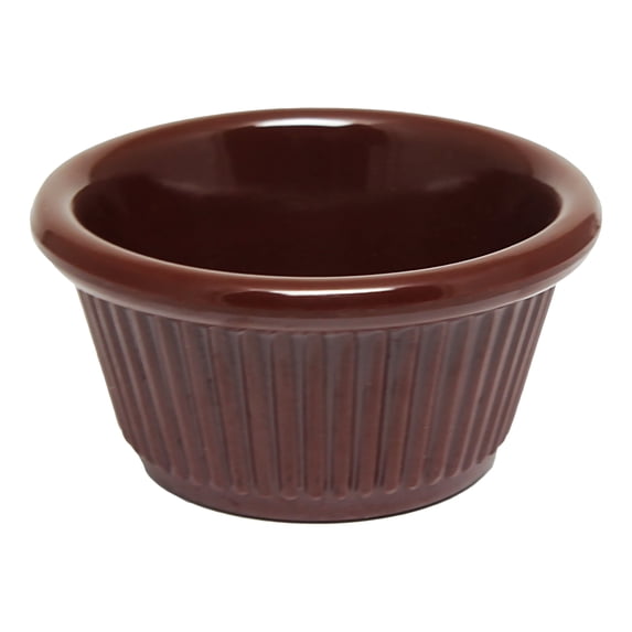 Excellante Fluted melamine ramekin collection 4 oz, 3 3/8" fluted ramekin, chocolate, comes in dozen