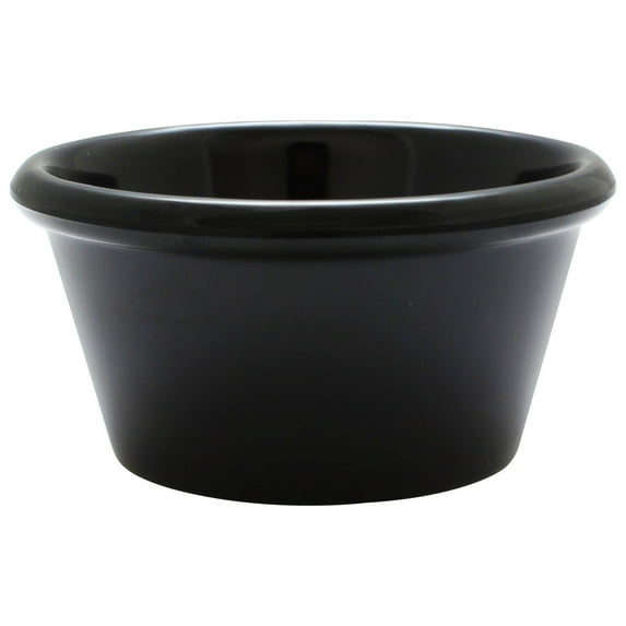 Excellante Melamine ramekin collection 6 oz, 3 7/8" smooth ramekin, black, comes in dozen