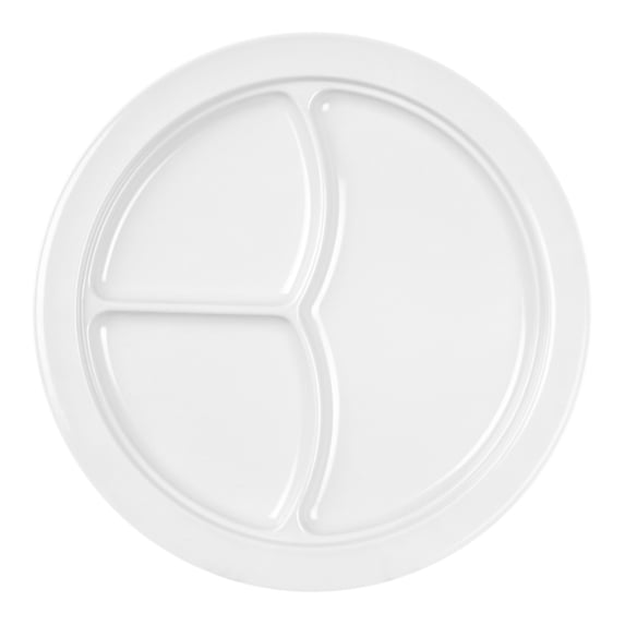 Excellante Nustone White Melamine Dinnerware Collection 10 1/4", 3 Compartment Plate, Comes in Dozen