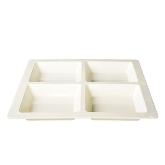 Excellante Passion Pearl melamine dinnerware collection 13.25 x 13.25 x 1.375 inch square 4 section compartment tray, comes in each