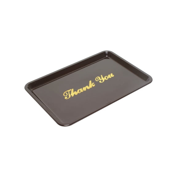 Excellante Plastic tip tray 4 1/2" x 6 1/2" gold imprinted, brown, comes in dozen