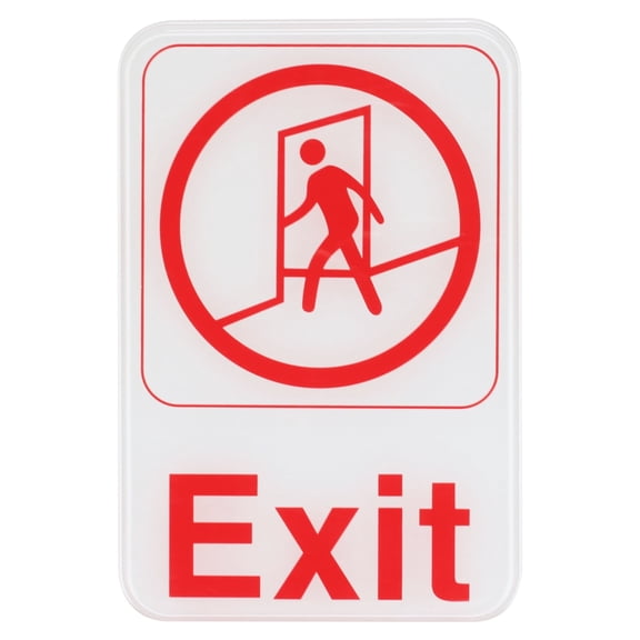 Excellante Red on white 6 x9 inch information sign with symbols - exit, comes in each