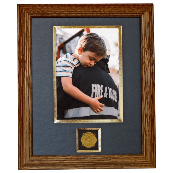 Excellence Firefighter Photo Frame, American Oak 8" x 10" for 5" x 7" Photo